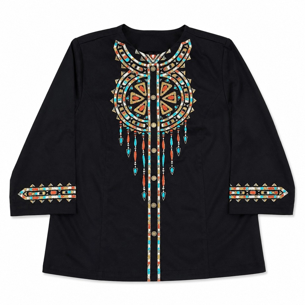 Bob Mackie Jacket Womens Large‎ Black Southern Embelished Wearable Art Aztec NWT